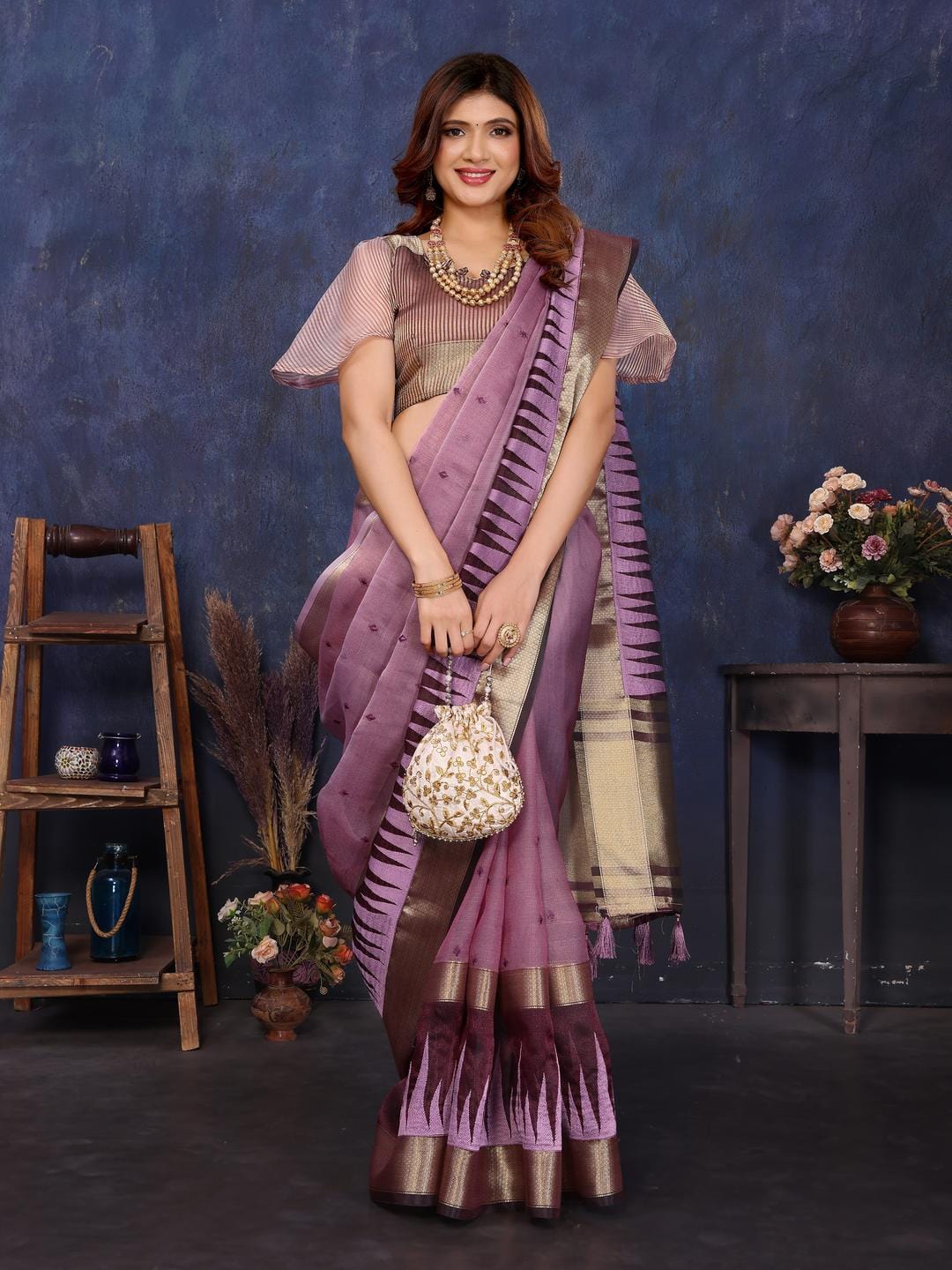 Ethnic Motifs Zari Woven Design Banarasi Saree