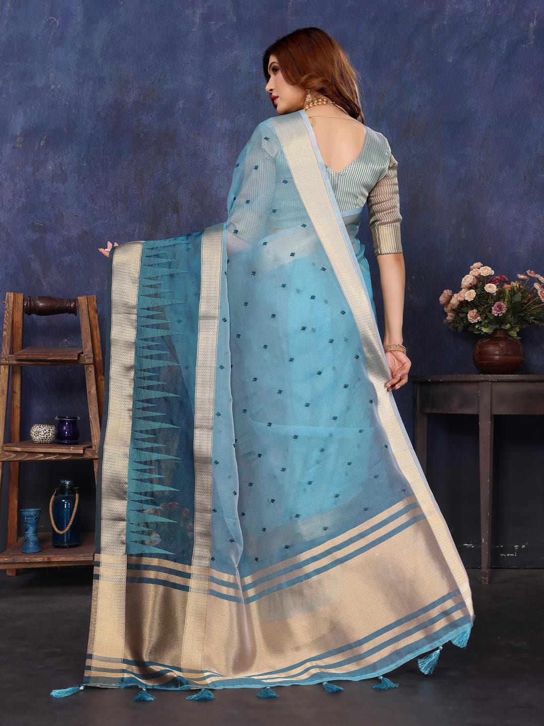 Ethnic Motifs Zari Woven Design Banarasi Saree