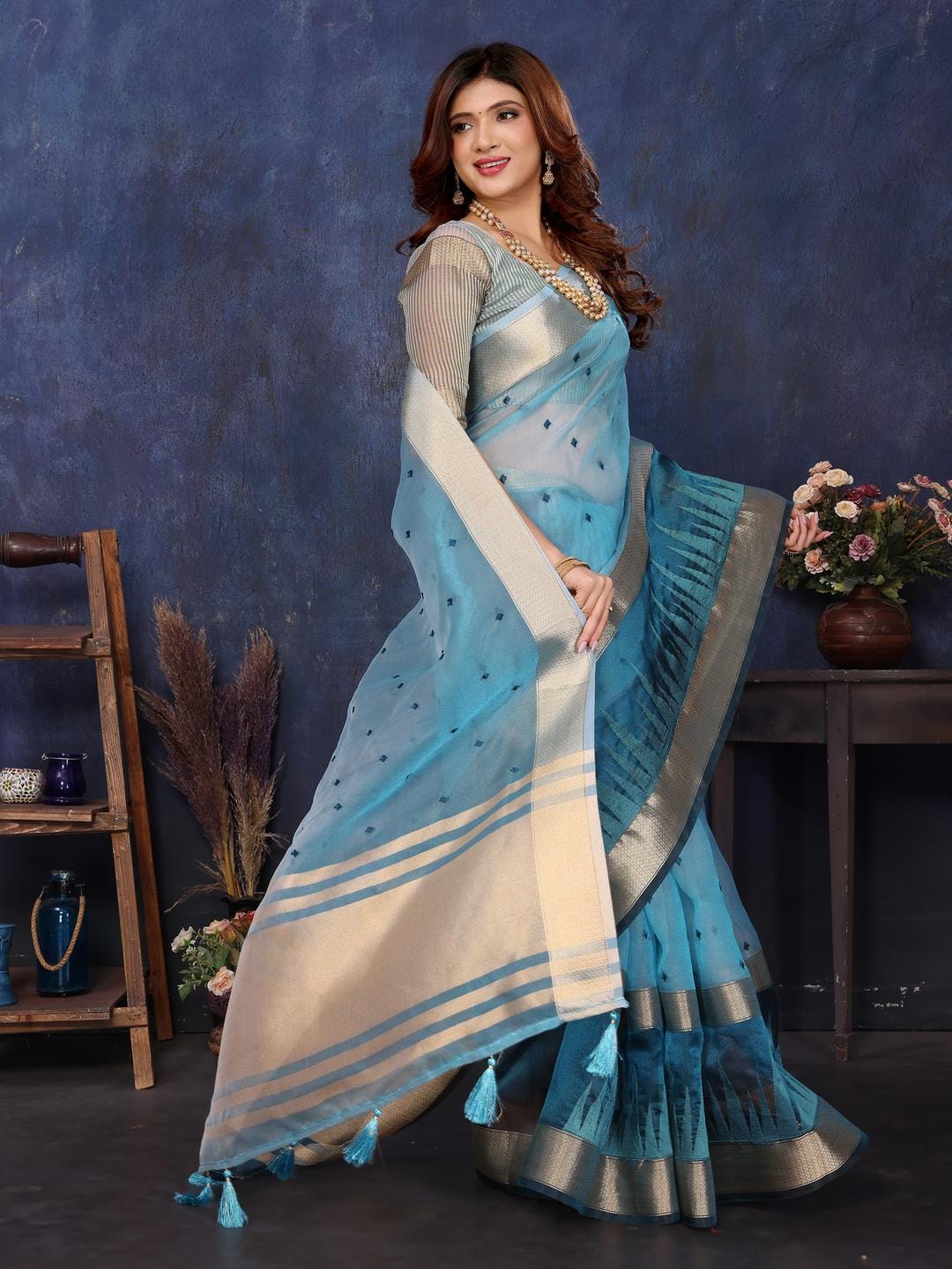 Ethnic Motifs Zari Woven Design Banarasi Saree