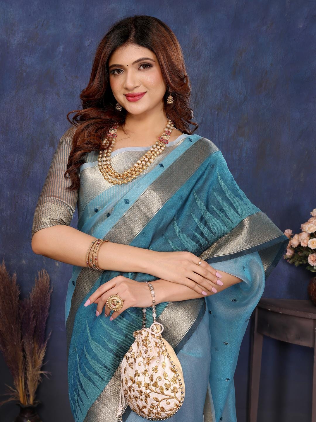Ethnic Motifs Zari Woven Design Banarasi Saree