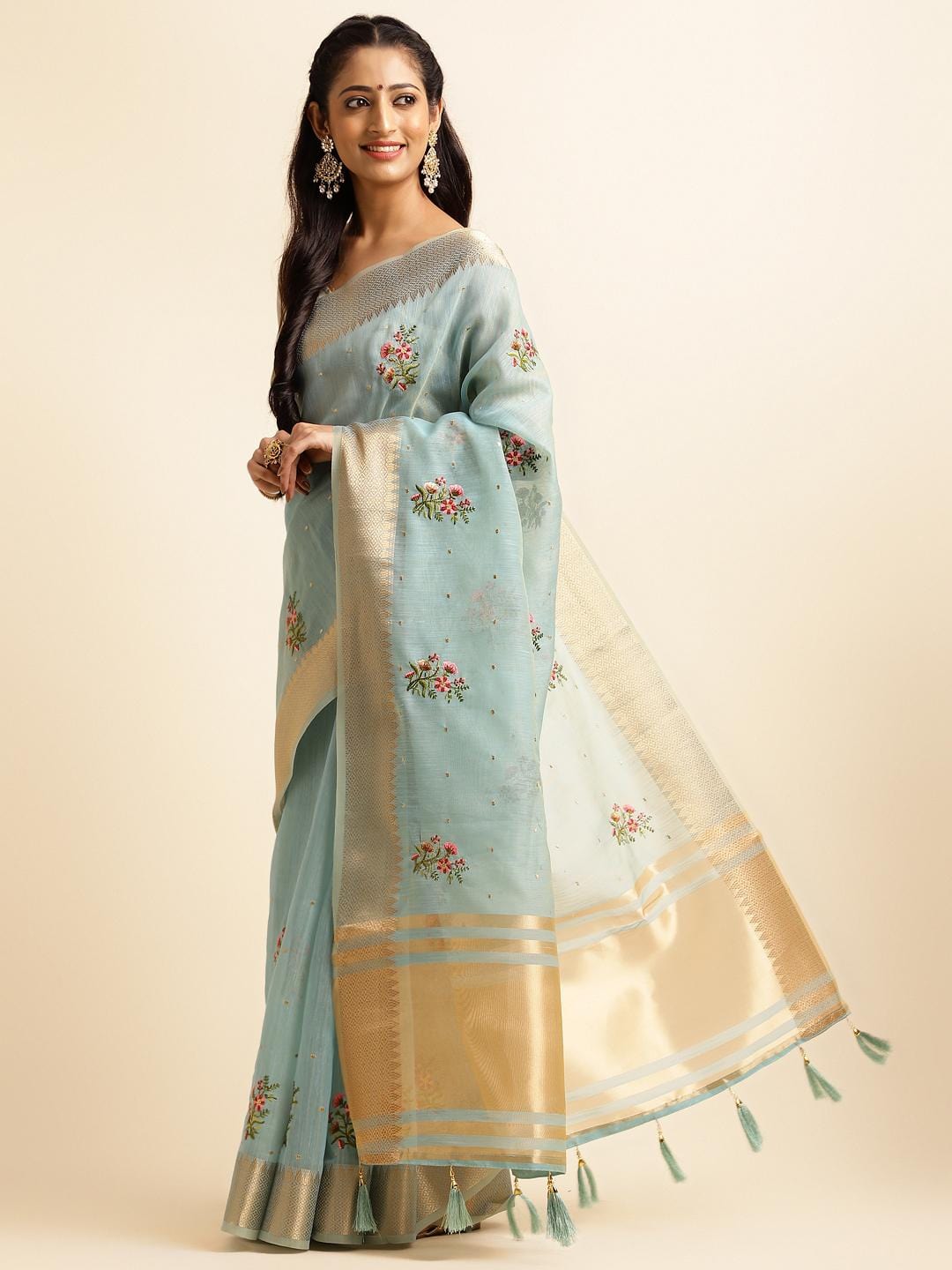 Ethnic Motifs Zari Woven Design Banarasi Saree