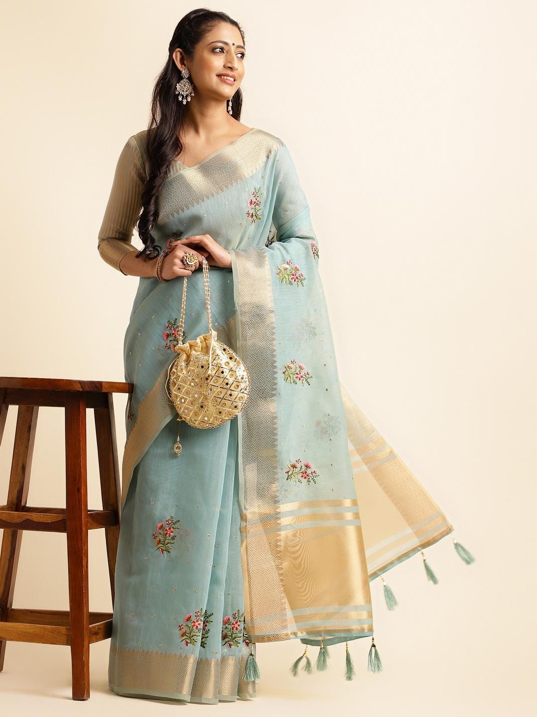 Ethnic Motifs Zari Woven Design Banarasi Saree