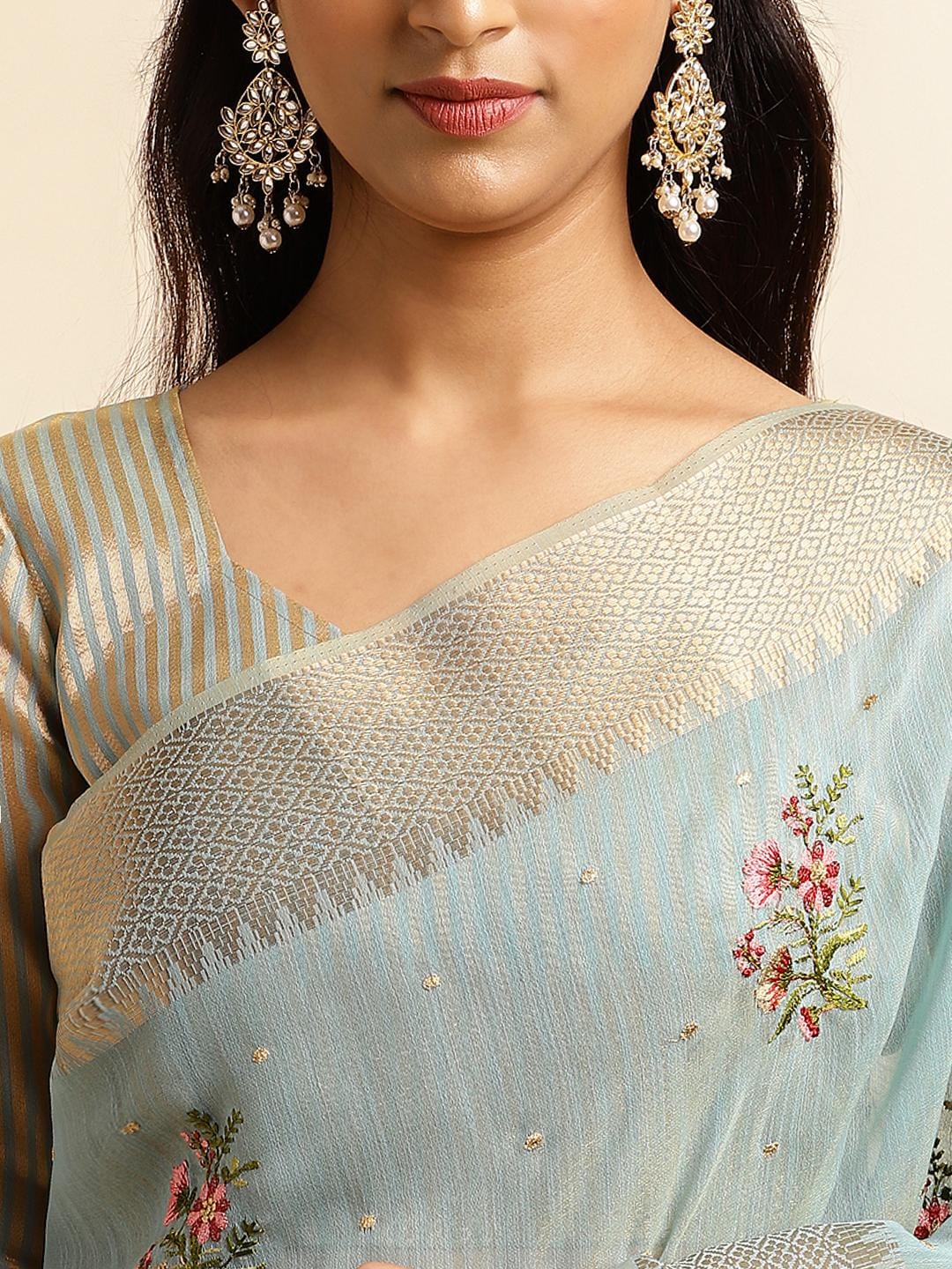 Ethnic Motifs Zari Woven Design Banarasi Saree