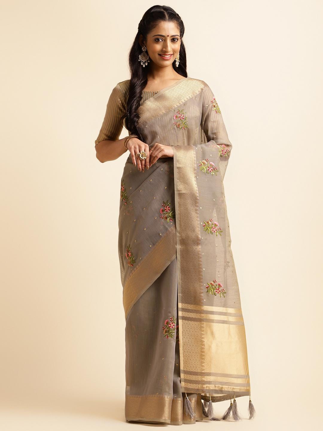 Ethnic Motifs Zari Woven Design Banarasi Saree