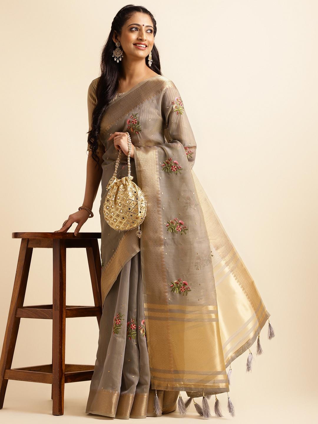Ethnic Motifs Zari Woven Design Banarasi Saree