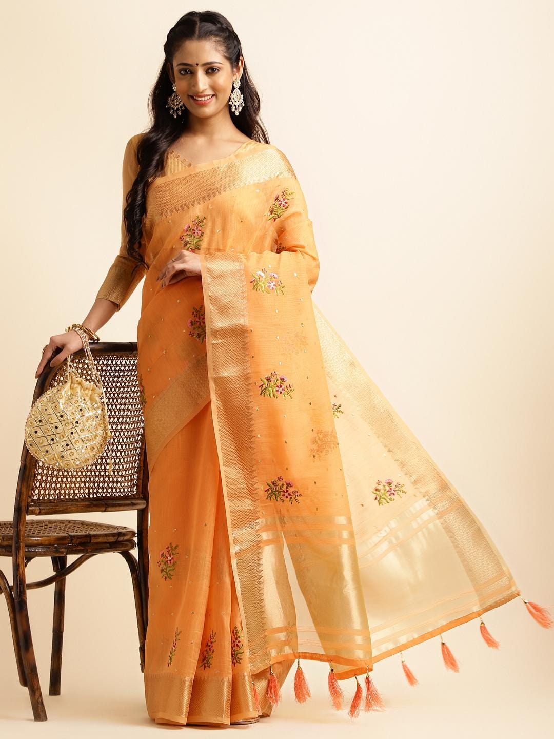 Ethnic Motifs Zari Woven Design Banarasi Saree