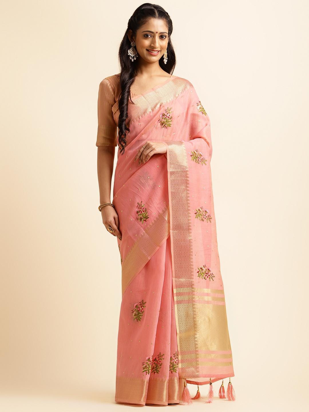 Ethnic Motifs Zari Woven Design Banarasi Saree