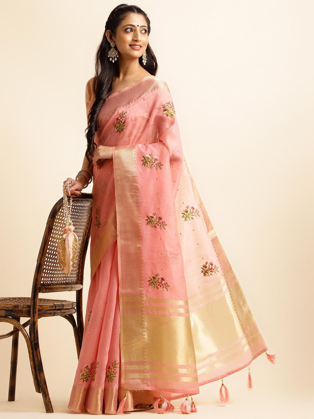 Ethnic Motifs Zari Woven Design Banarasi Saree