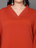Varanga Women Plus Size Rust Straight Kurta Paired With Tonal Bottom
