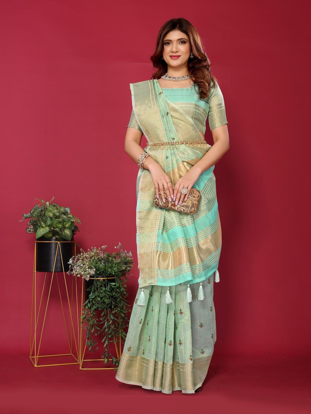 Ethnic Motifs Zari Woven Design Banarasi Saree