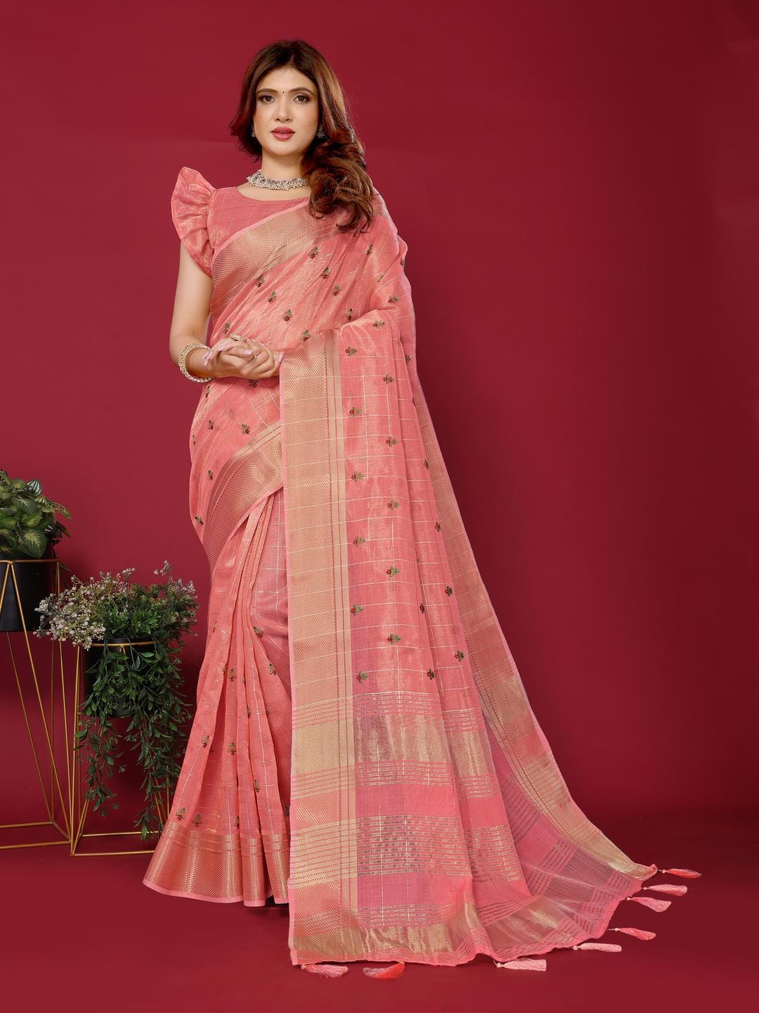 Ethnic Motifs Zari Woven Design Banarasi Saree