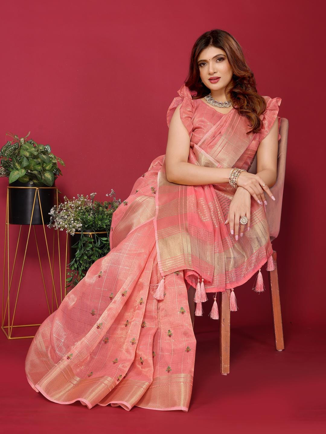 Ethnic Motifs Zari Woven Design Banarasi Saree