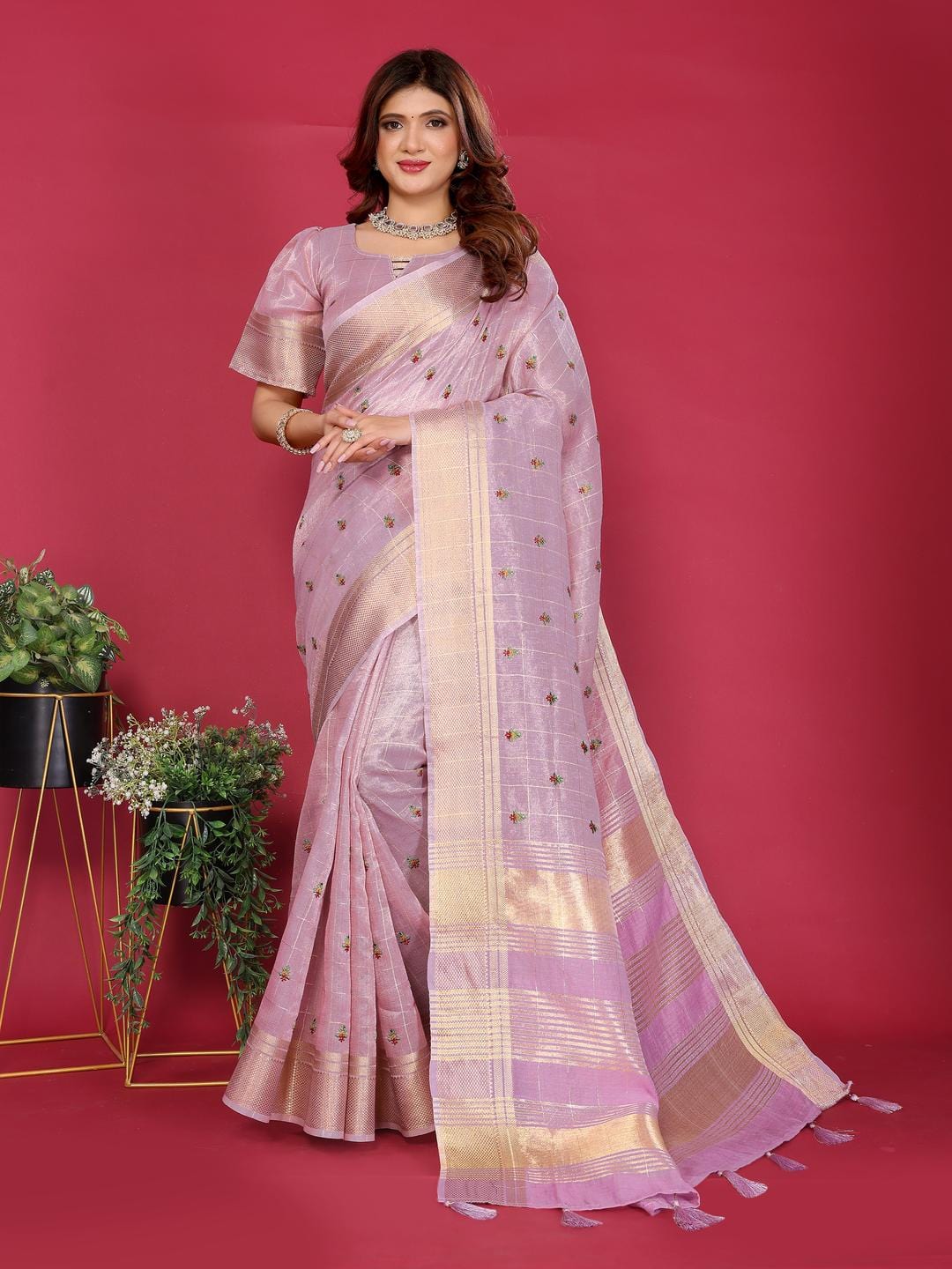 Ethnic Motifs Zari Woven Design Banarasi Saree
