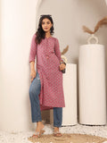 Varanga Women Pink & White Printed Straight Kurta