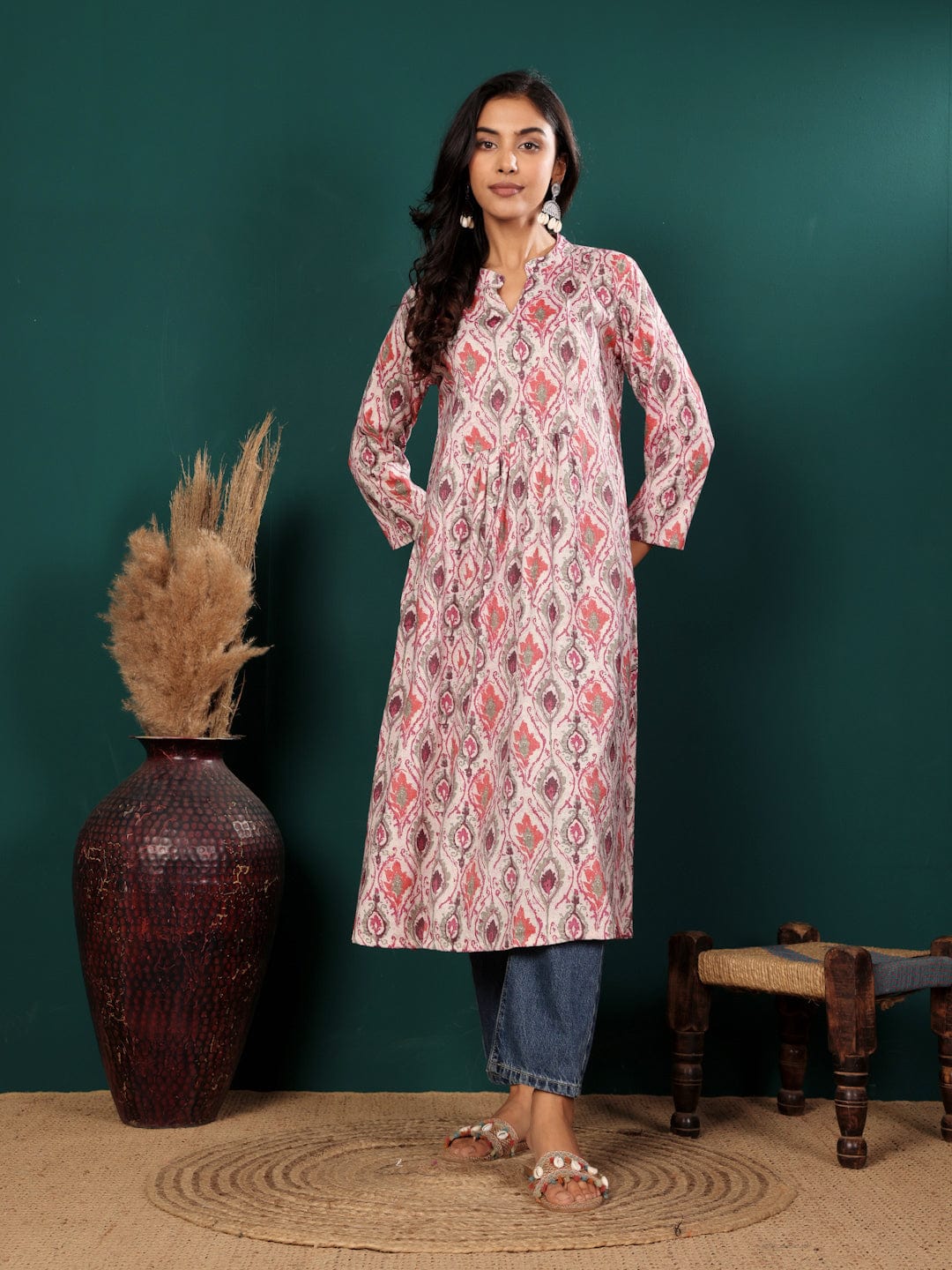 Varanga Women Ethnic Motifs Printed Mandarin Collar A-Line Kurta