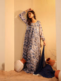 Varanga Women Navy Blue Floral Printed V-Neck Anarkali Kurta Paired With Dupatta
