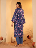 Varanga Women Blue Floral Printed Straight Kurta With Flared Sleeves