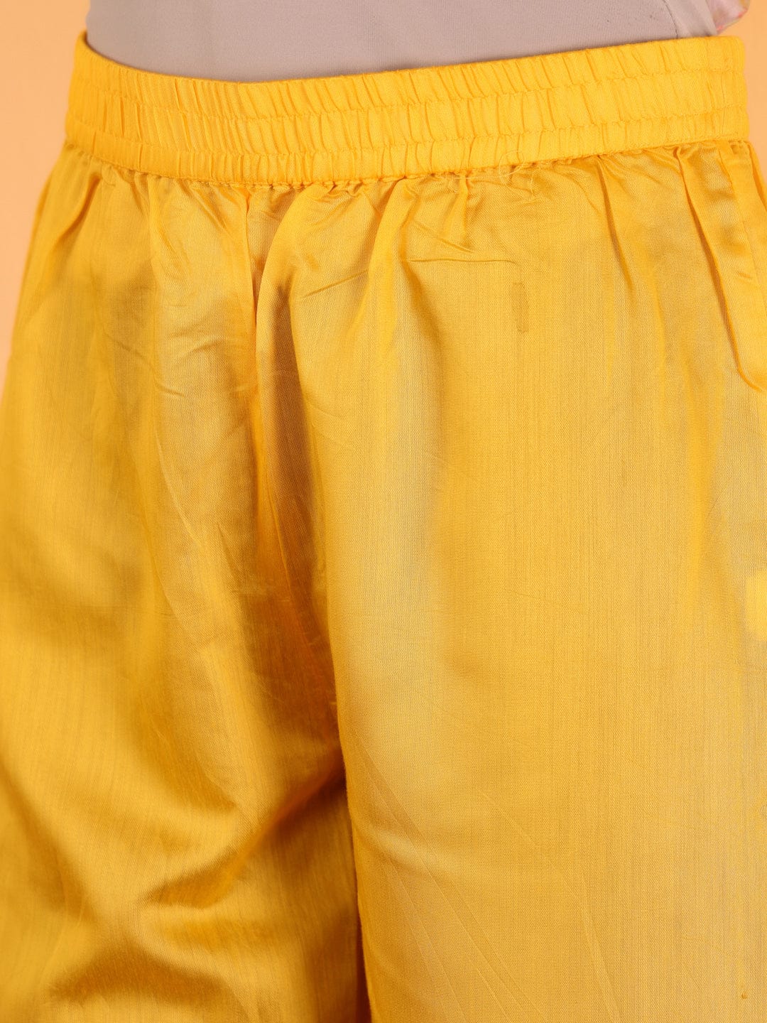 Varanga Women Yellow Floral Printed Round Neck Anarkali Kurta Paired With Tonal Bottom And Contrast Dupatta With Triangular Lace
