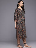 Varanga Women Black Round Neck Printed Embroidered Kurta Paired with Bottom and Dupatta