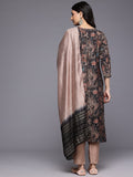 Varanga Women Black Round Neck Printed Embroidered Kurta Paired with Bottom and Dupatta