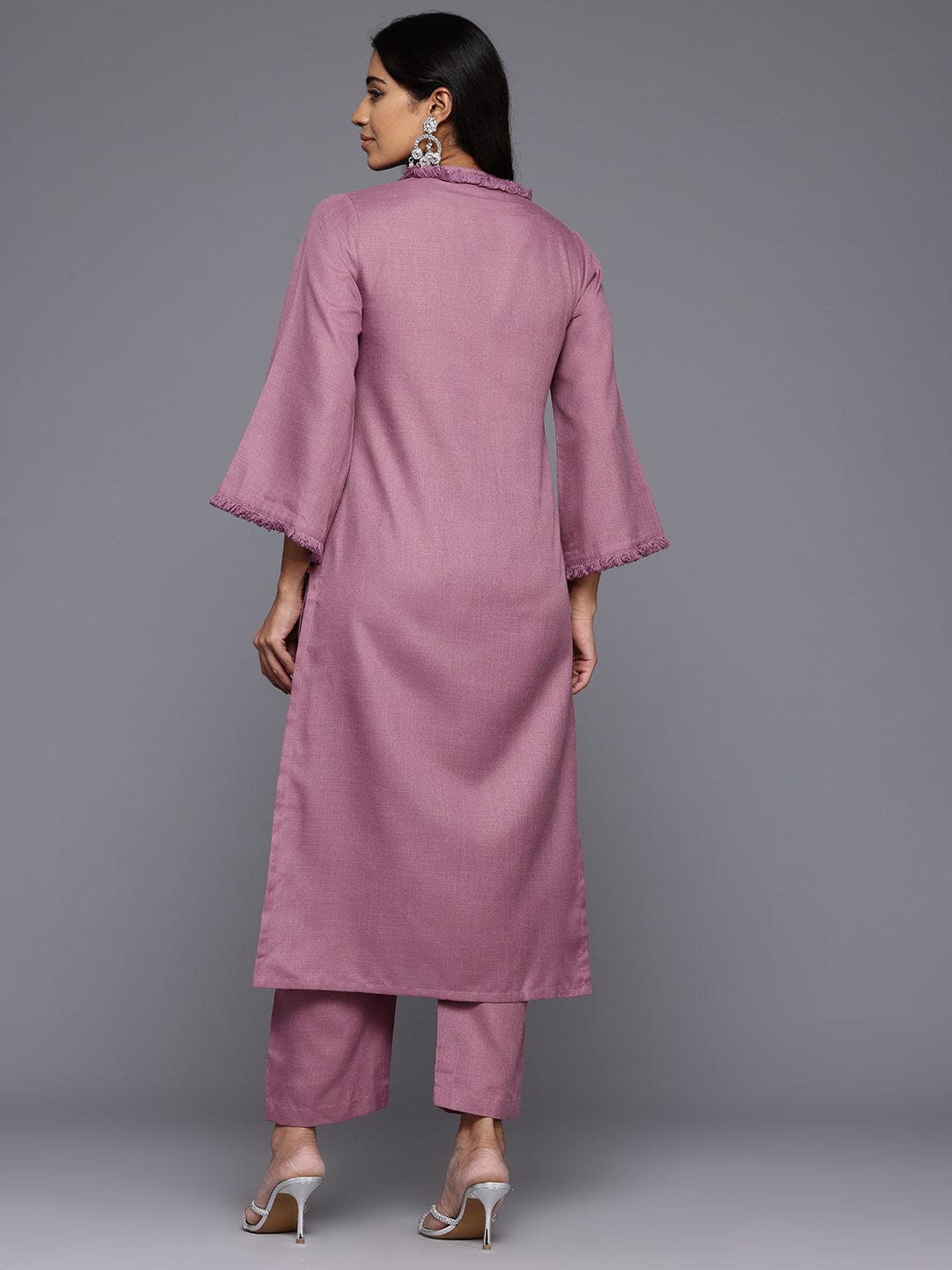 Varanga Women Purple Fringed V Neck Kurta Set