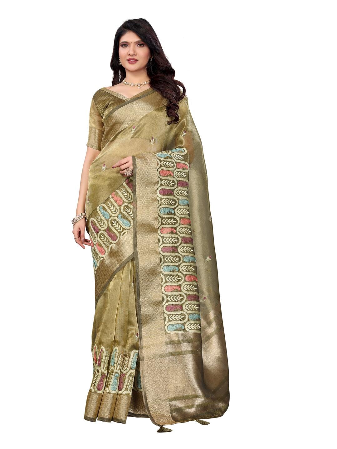 Ethnic Motifs Zari Woven Design Banarasi Saree