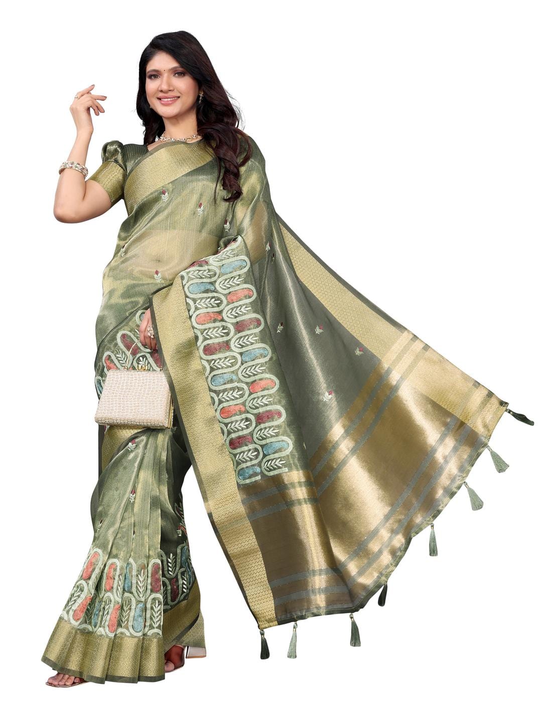 Ethnic Motifs Zari Woven Design Banarasi Saree
