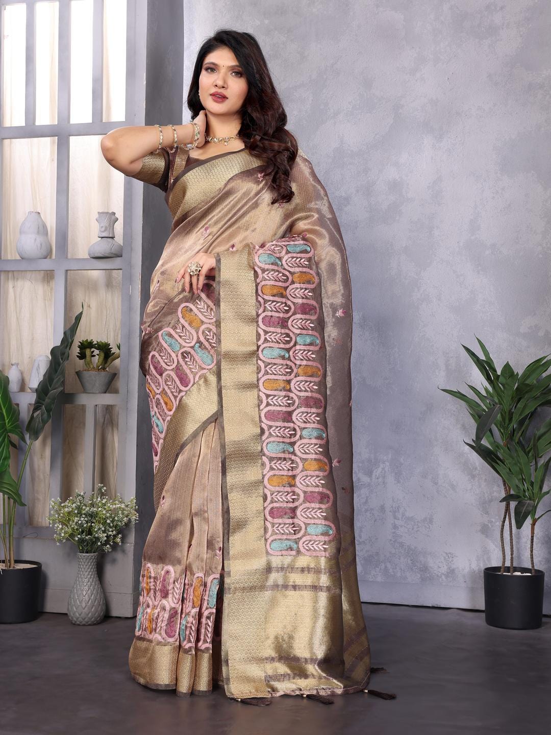 Ethnic Motifs Zari Woven Design Banarasi Saree