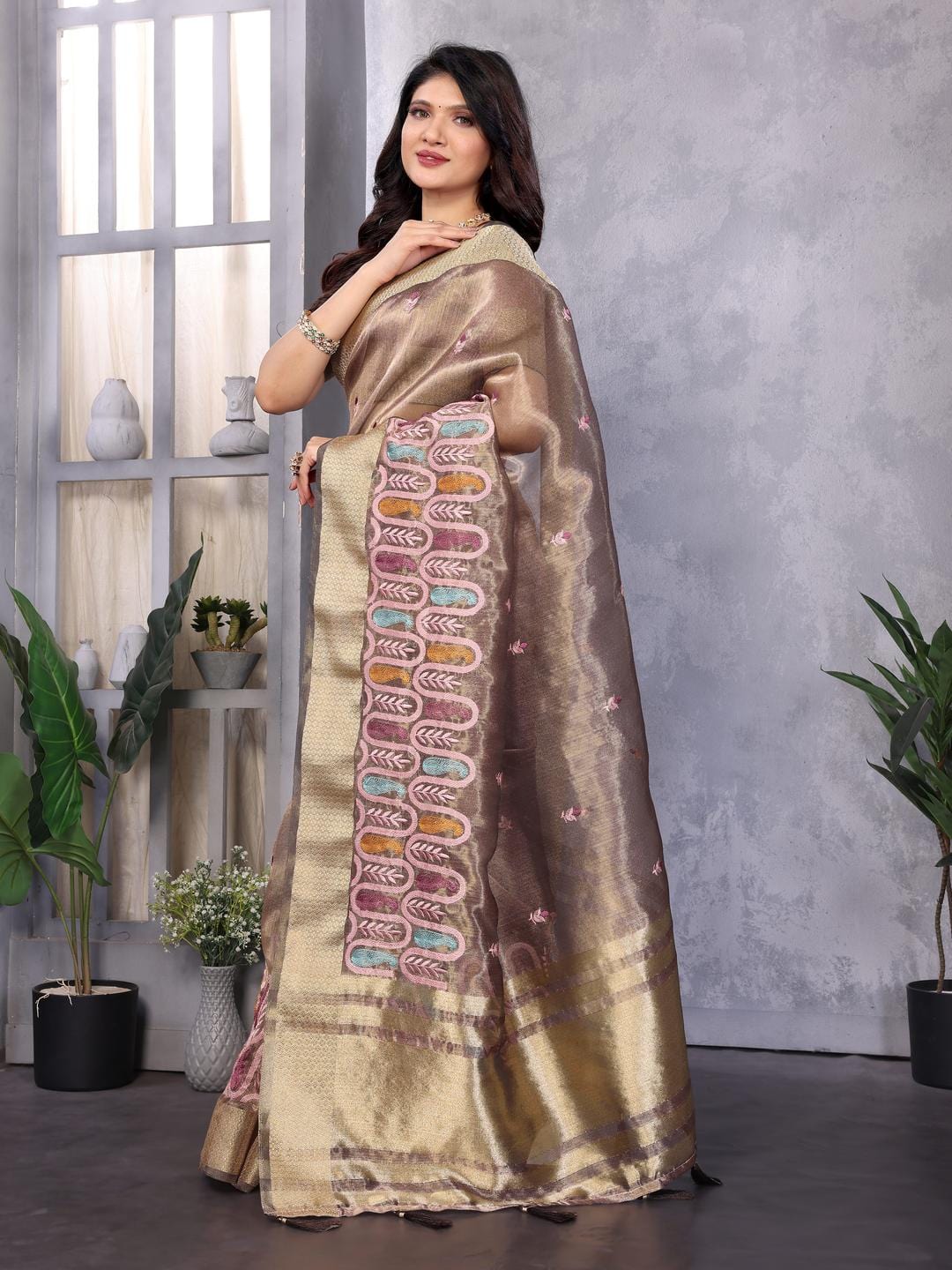 Ethnic Motifs Zari Woven Design Banarasi Saree