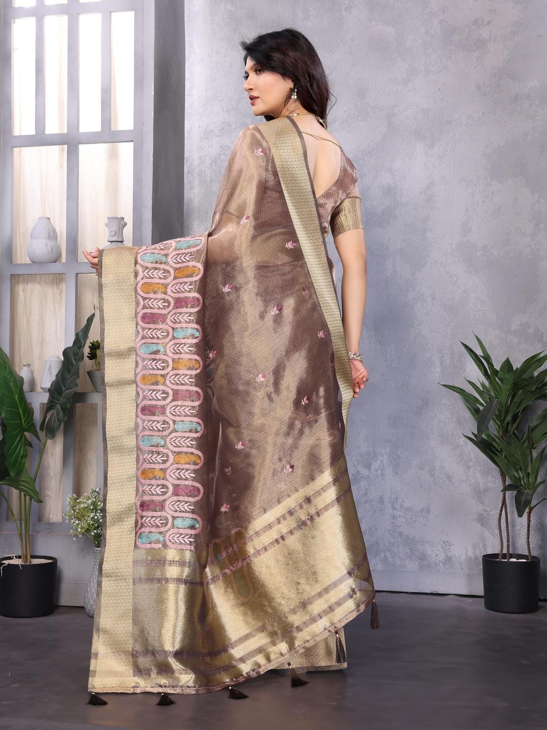 Ethnic Motifs Zari Woven Design Banarasi Saree