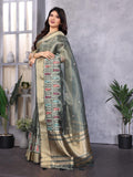 Ethnic Motifs Zari Woven Design Banarasi Saree
