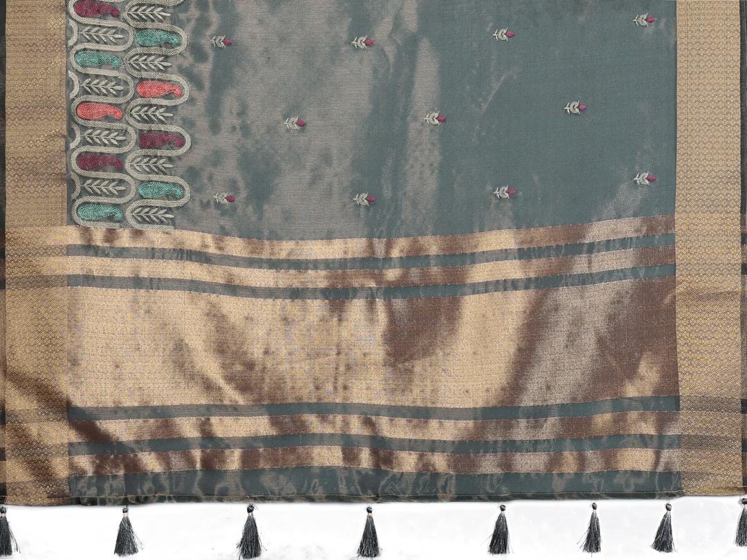 Ethnic Motifs Zari Woven Design Banarasi Saree
