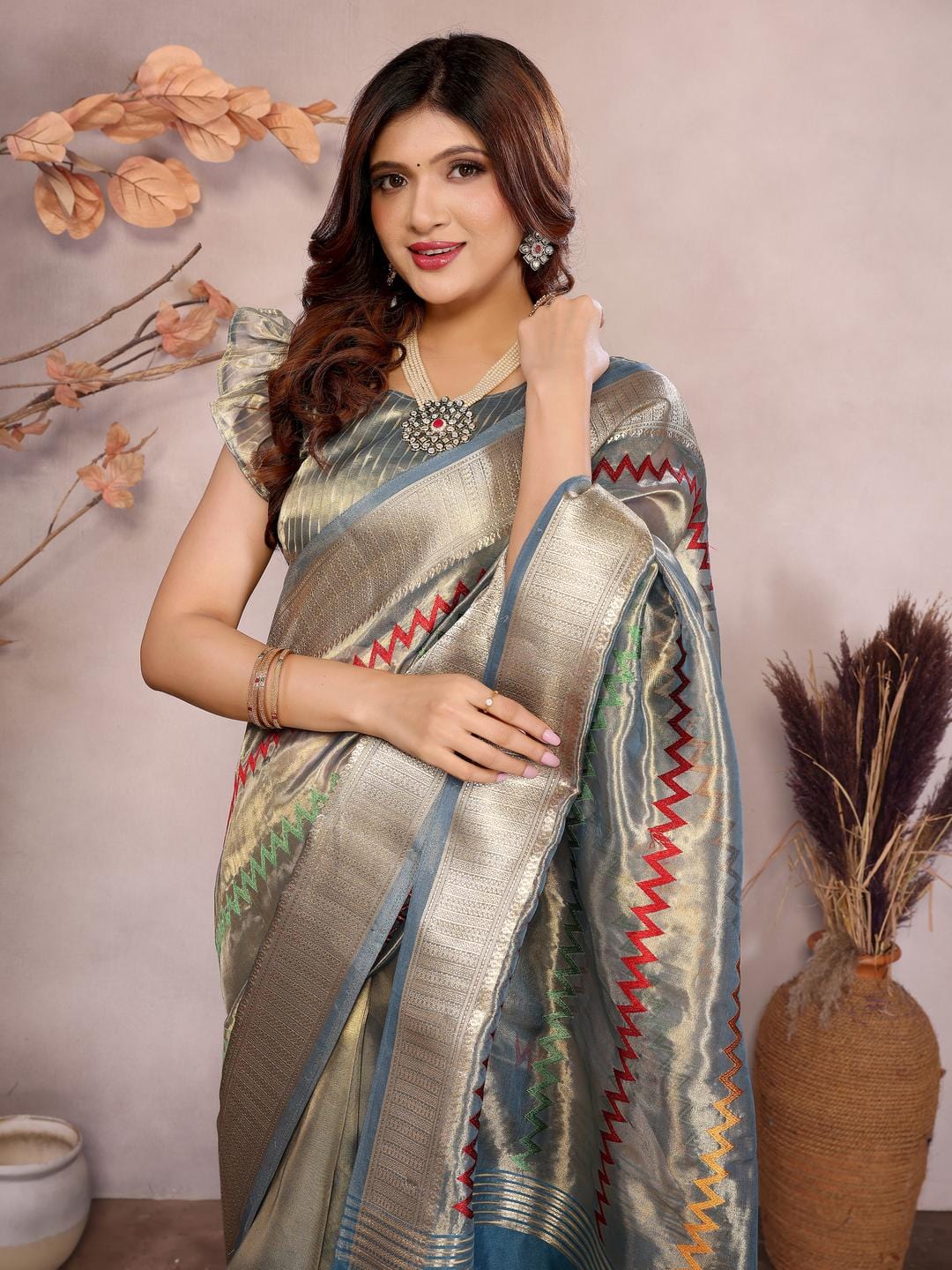 Ethnic Motifs Zari Woven Design Banarasi Saree
