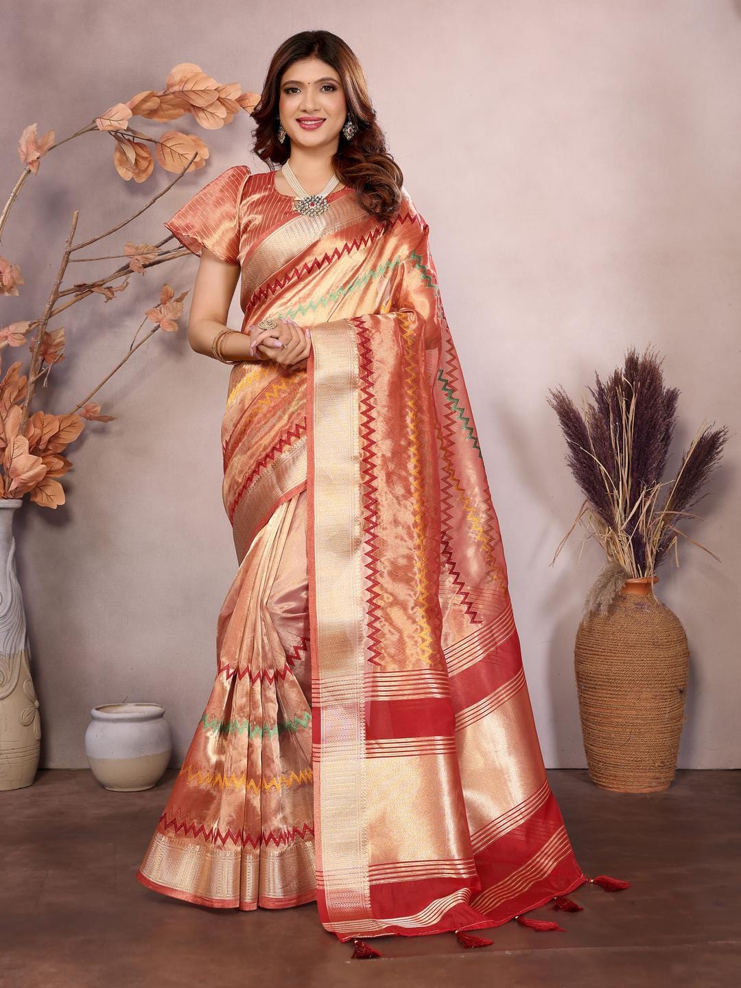 Ethnic Motifs Zari Woven Design Banarasi Saree