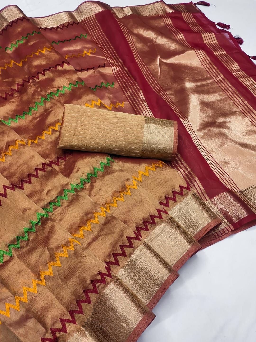 Ethnic Motifs Zari Woven Design Banarasi Saree