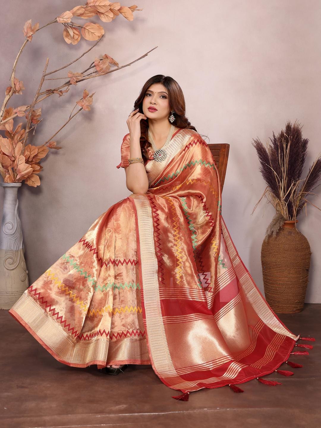 Ethnic Motifs Zari Woven Design Banarasi Saree
