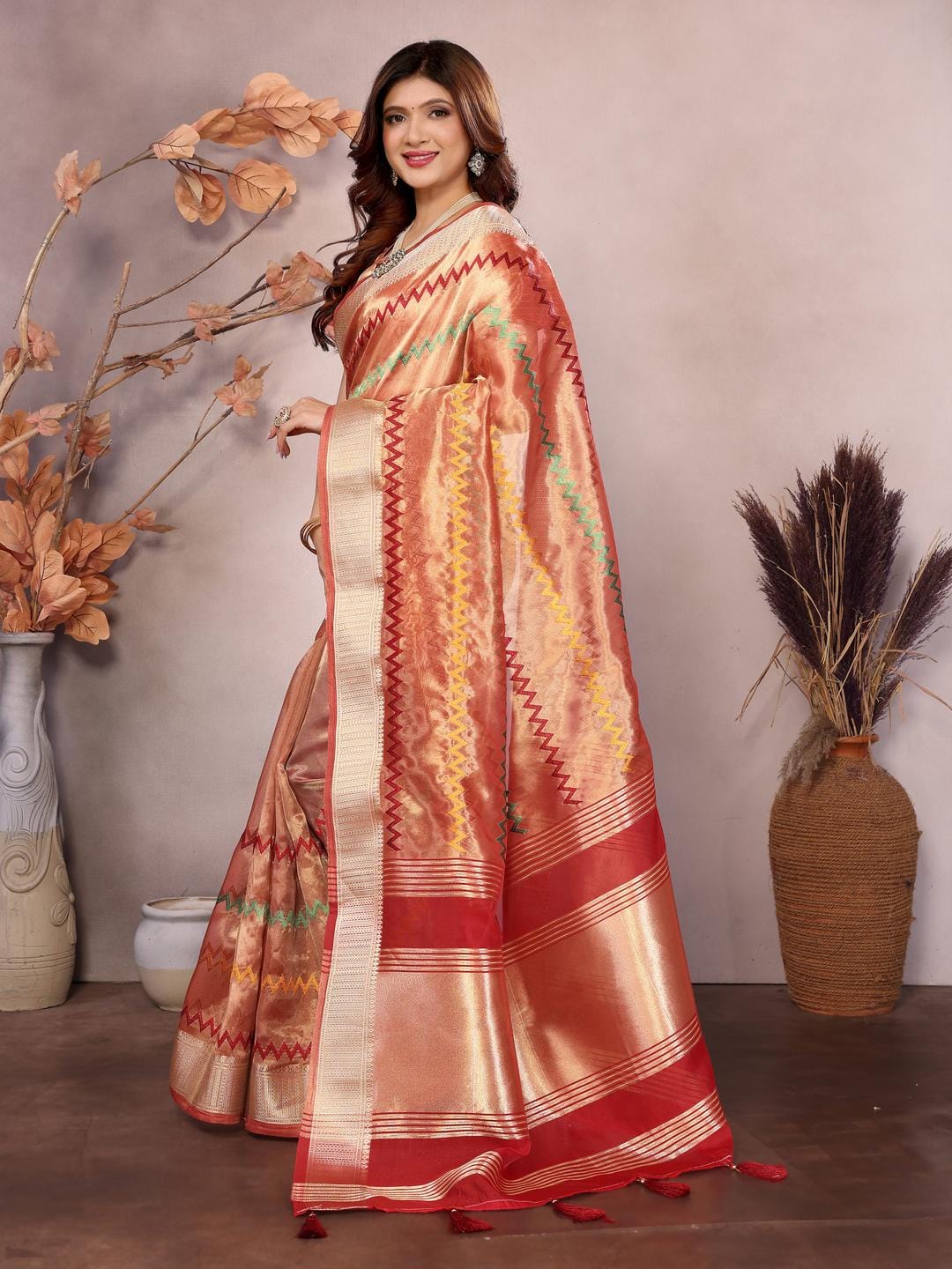 Ethnic Motifs Zari Woven Design Banarasi Saree