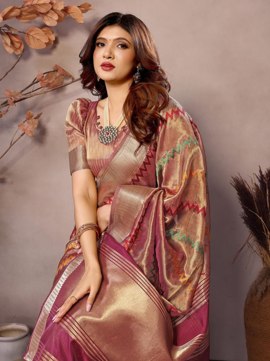 Ethnic Motifs Zari Woven Design Banarasi Saree