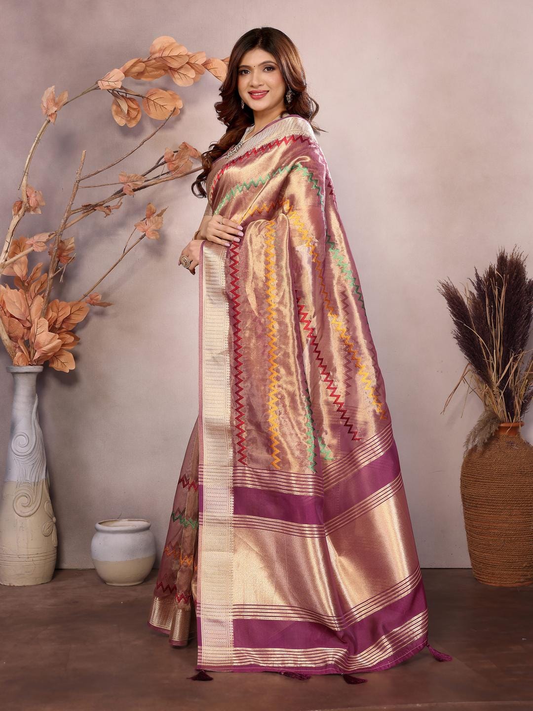 Ethnic Motifs Zari Woven Design Banarasi Saree