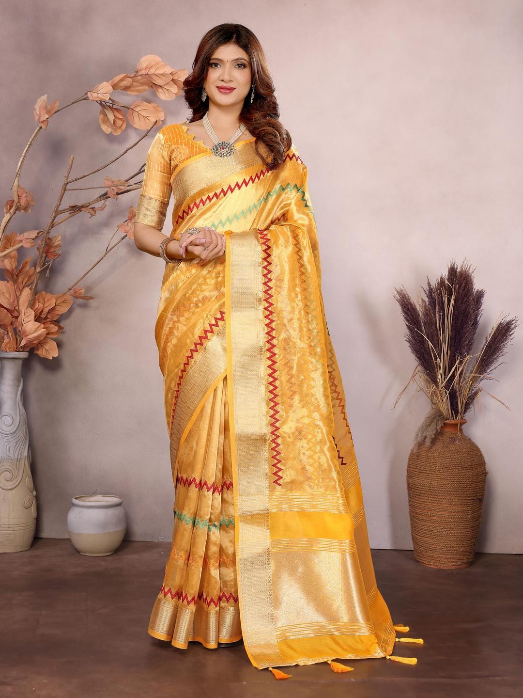 Ethnic Motifs Zari Woven Design Banarasi Saree
