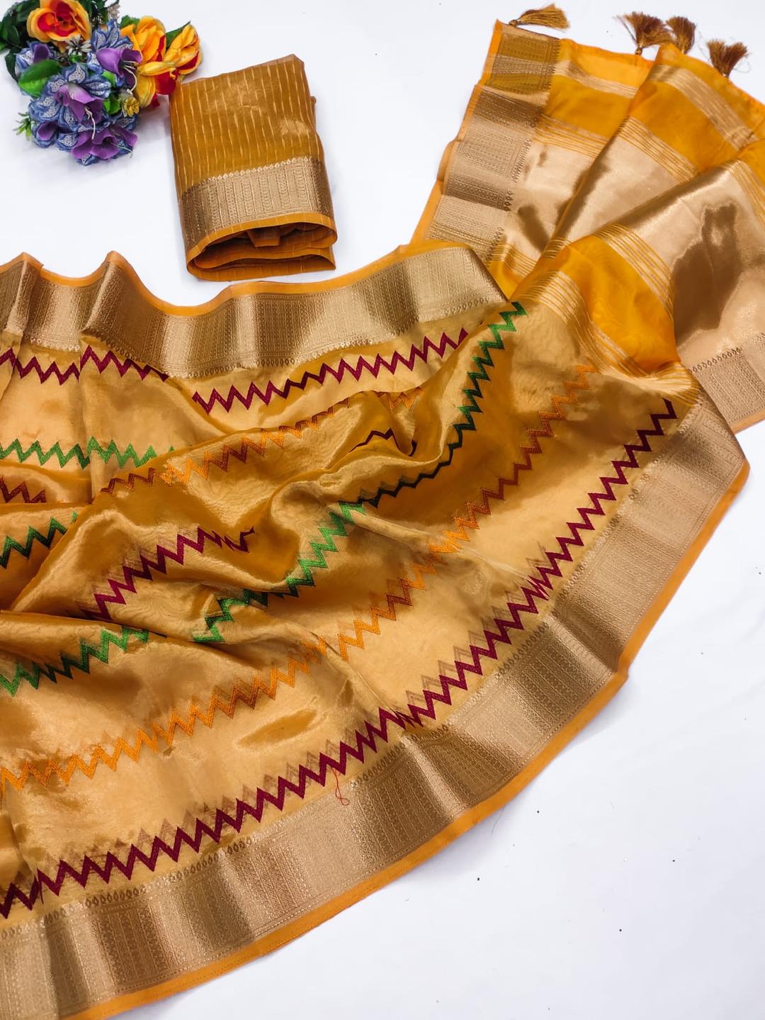 Ethnic Motifs Zari Woven Design Banarasi Saree