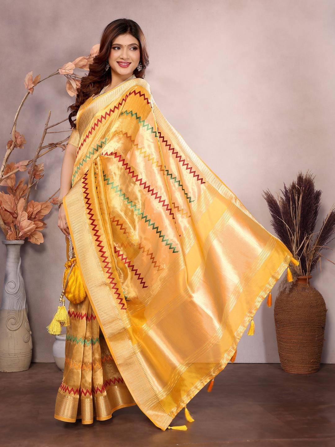 Ethnic Motifs Zari Woven Design Banarasi Saree
