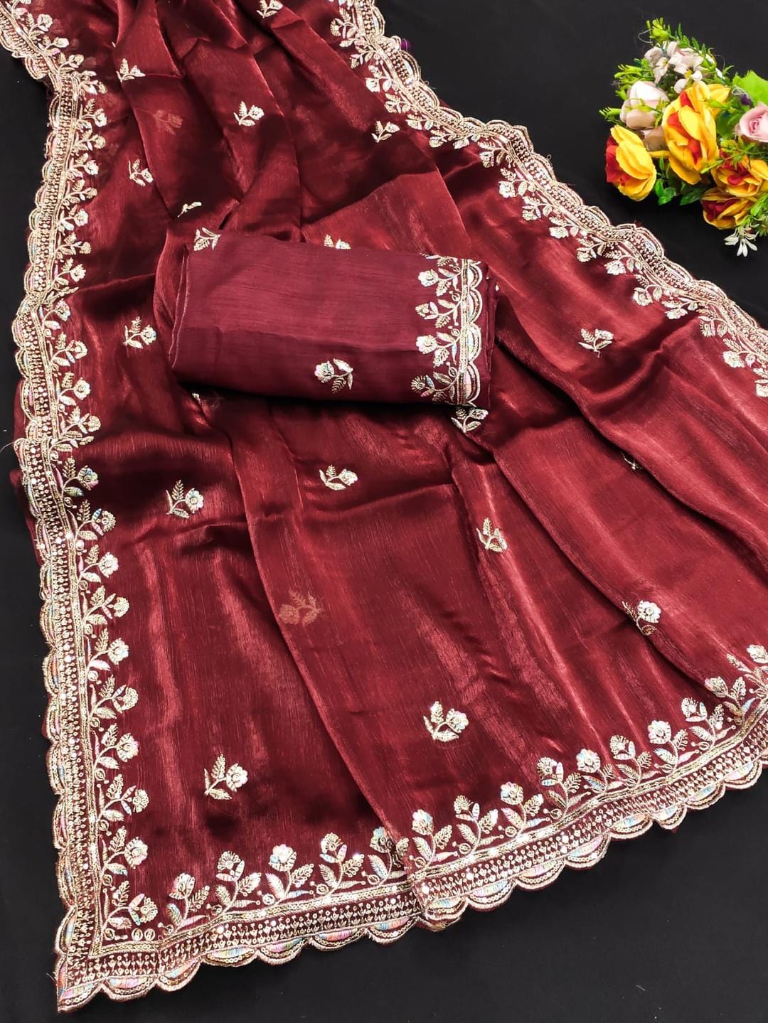 Ethnic Motifs Zari Woven Design Banarasi Saree