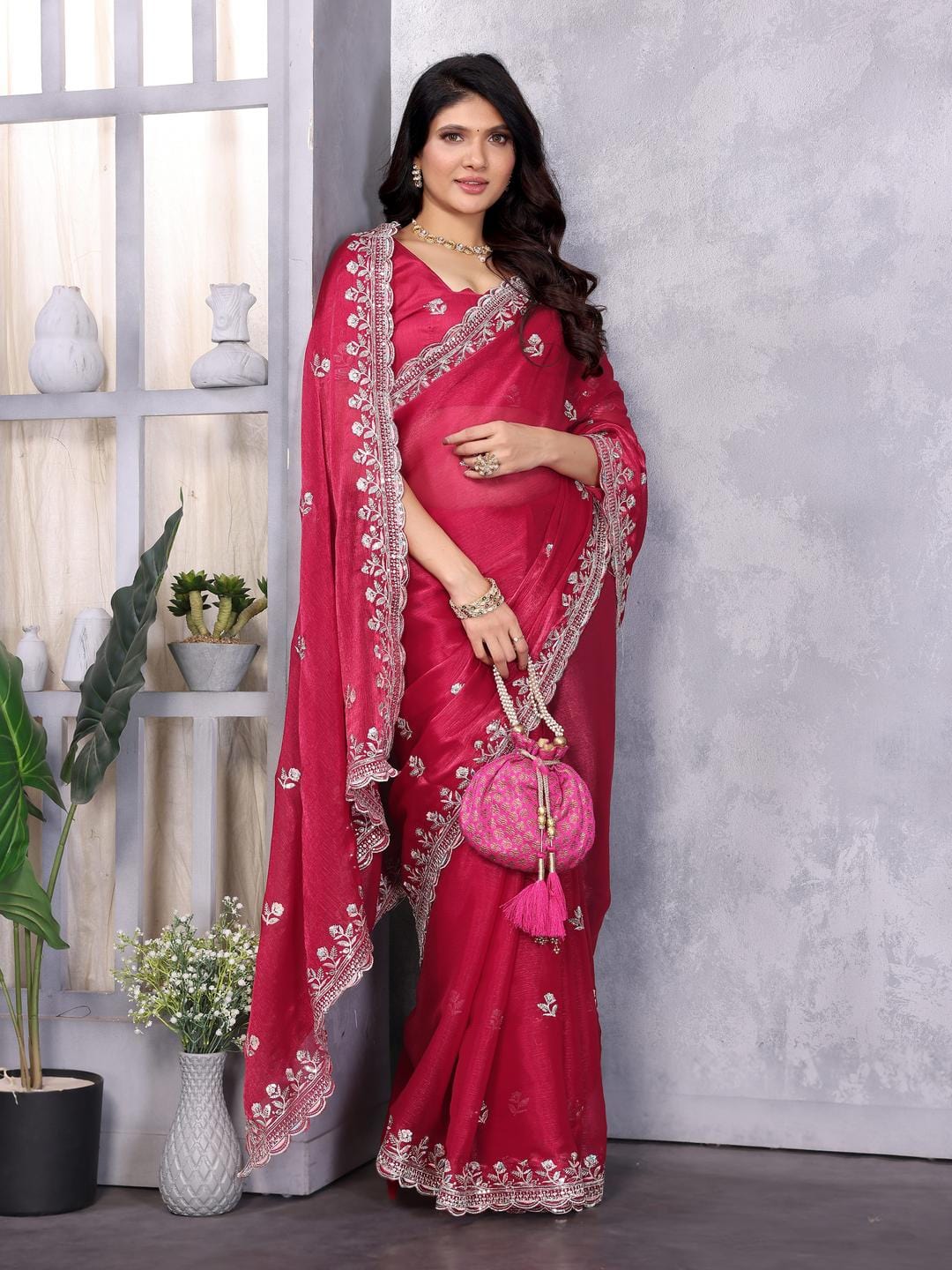 Ethnic Motifs Zari Woven Design Banarasi Saree