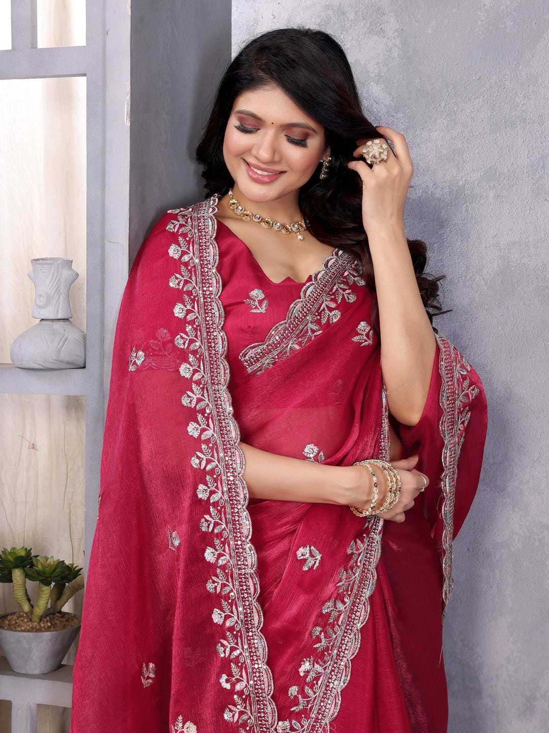 Ethnic Motifs Zari Woven Design Banarasi Saree