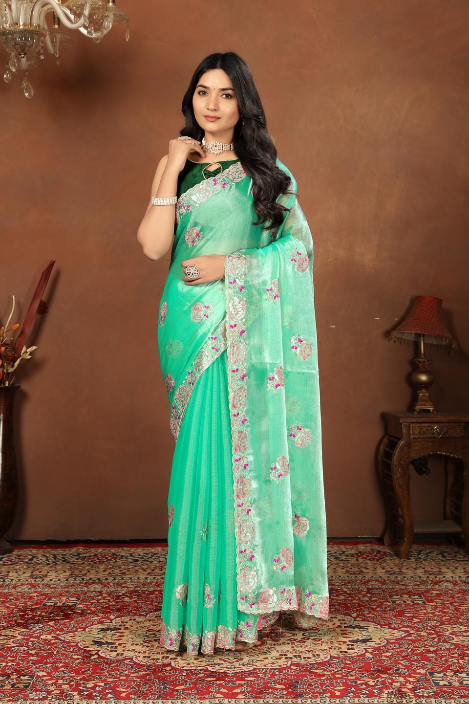 Ethnic Motifs Zari Woven Design Banarasi Saree