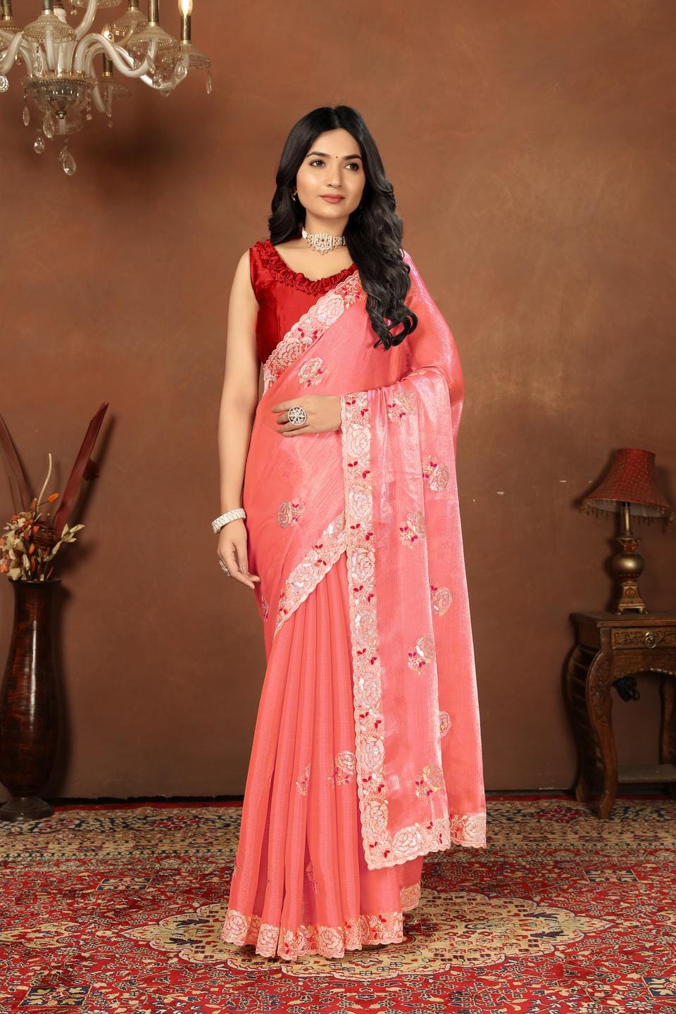 Ethnic Motifs Zari Woven Design Banarasi Saree