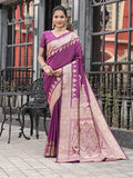Varanga Purple Cotton Blend Banarasi Saree