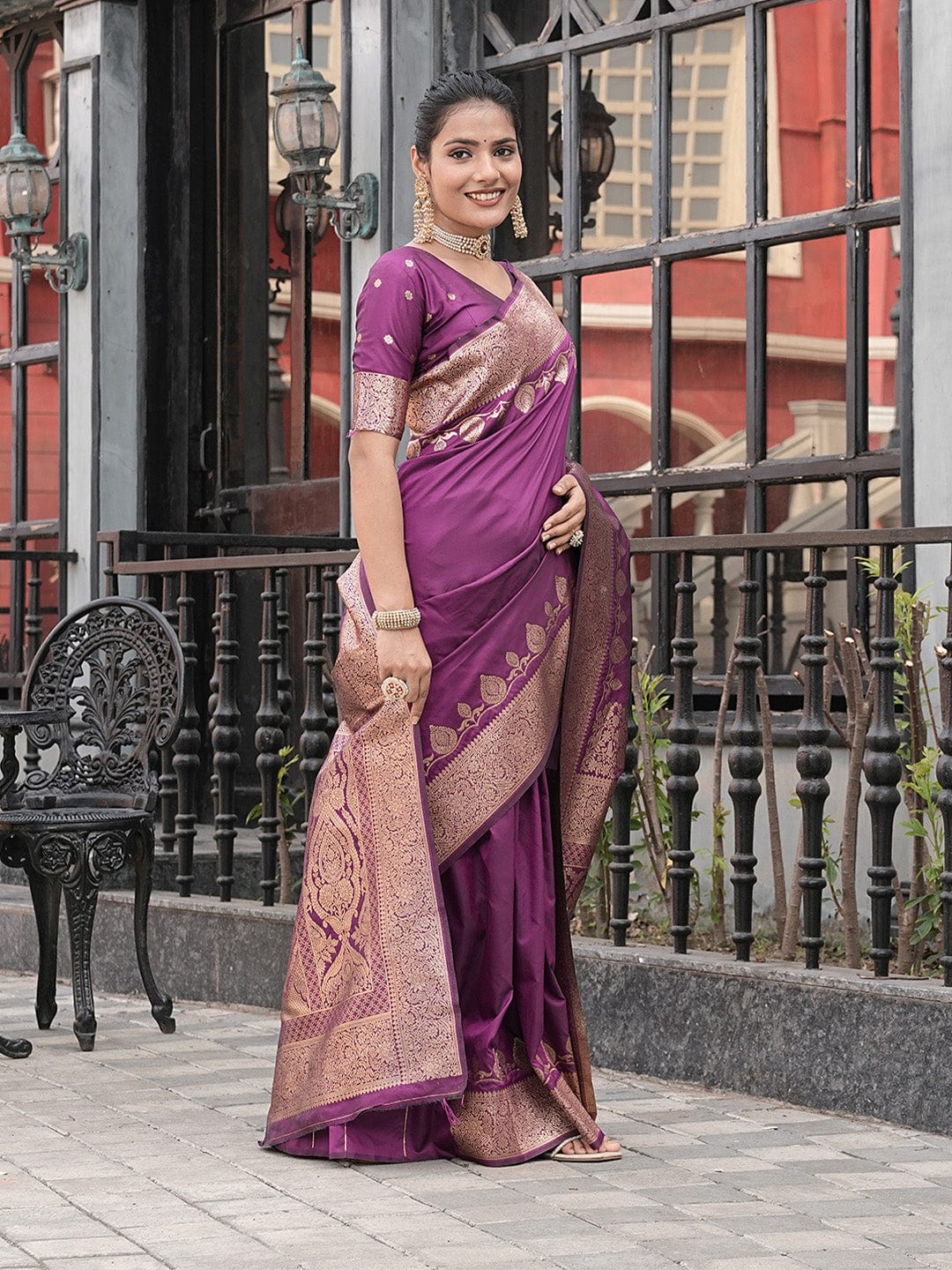 Varanga Purple Cotton Blend Banarasi Saree