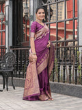 Varanga Purple Cotton Blend Banarasi Saree